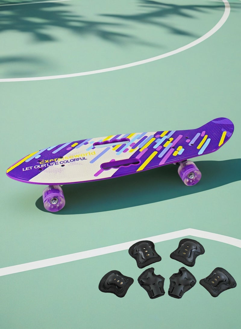 إيزي فيتشور لوح تزلج إيزي فيوتشر للأولاد والبنات، لوح بيني كروزر، مناسب للأعمار من 6 إلى 12 سنة، لوح تزلج صغير كامل للشباب والمراهقين والمبتدئين، يتضمن مجموعة معدات الحماية - Image 1